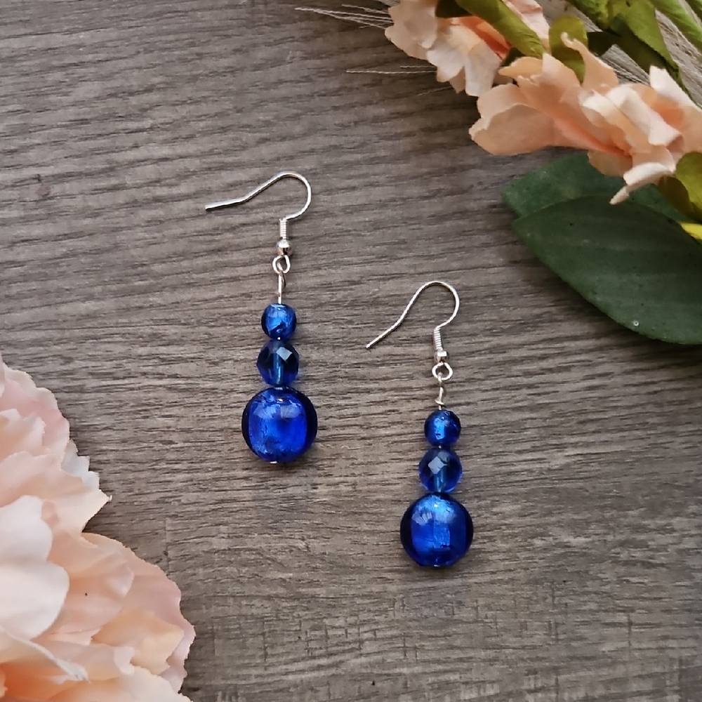 Elegant Royal Blue Beaded Earrings